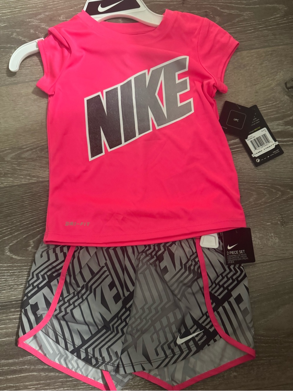 NWT Nike Girls' Pink Dri-FIT Logo Tee & Shorts Set - 6